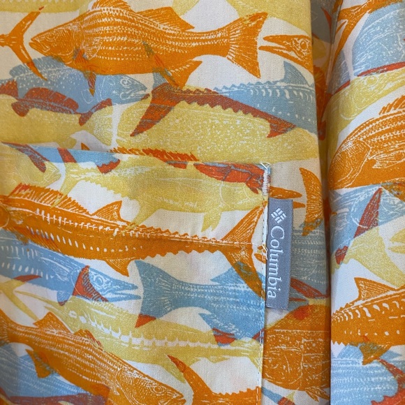 MEN’s LARGE COLUMBIA HAWAIIAN ALOHA PFG BUTTON DOWN SHIRT; SPORTFISHING PRINT; - Picture 4 of 7